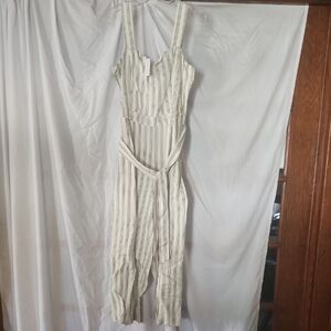 Ann Taylor Cream Striped Jumpsuit